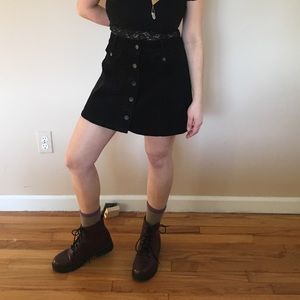 Black Corduroy Mini Skirt with Button Front